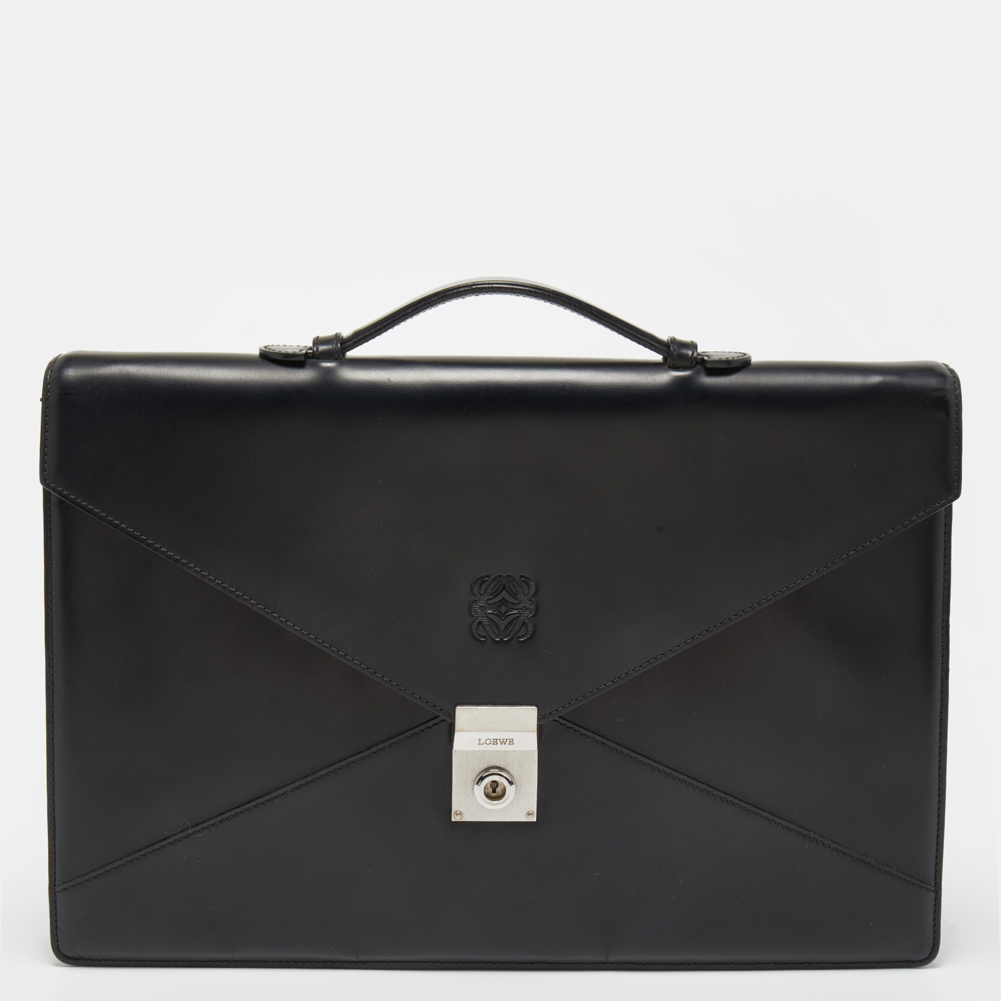 Loewe Black Glossy Leather Slim Briefcase